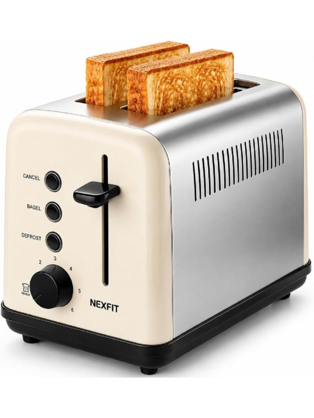 Retro Compact Stainless Steel 2-Slice Toaster with Extra Wide 1.5” Slots